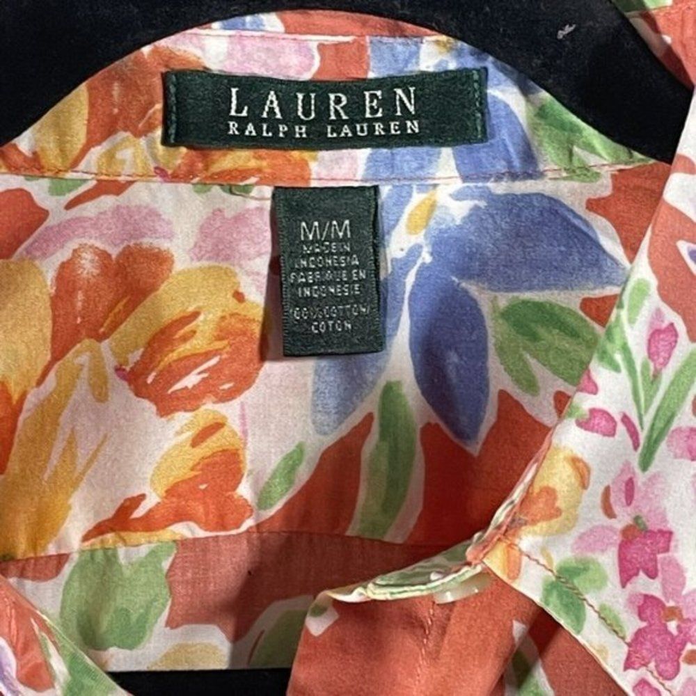 Ralph Lauren Hawaiian Short Sleeve Button Up Shirt Women Size M Floral Tropical - Picture 4 of 7